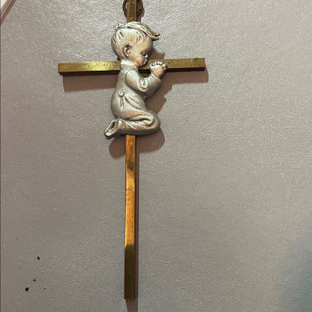 Source Unknown Gold and Silver Praying Child Cross
